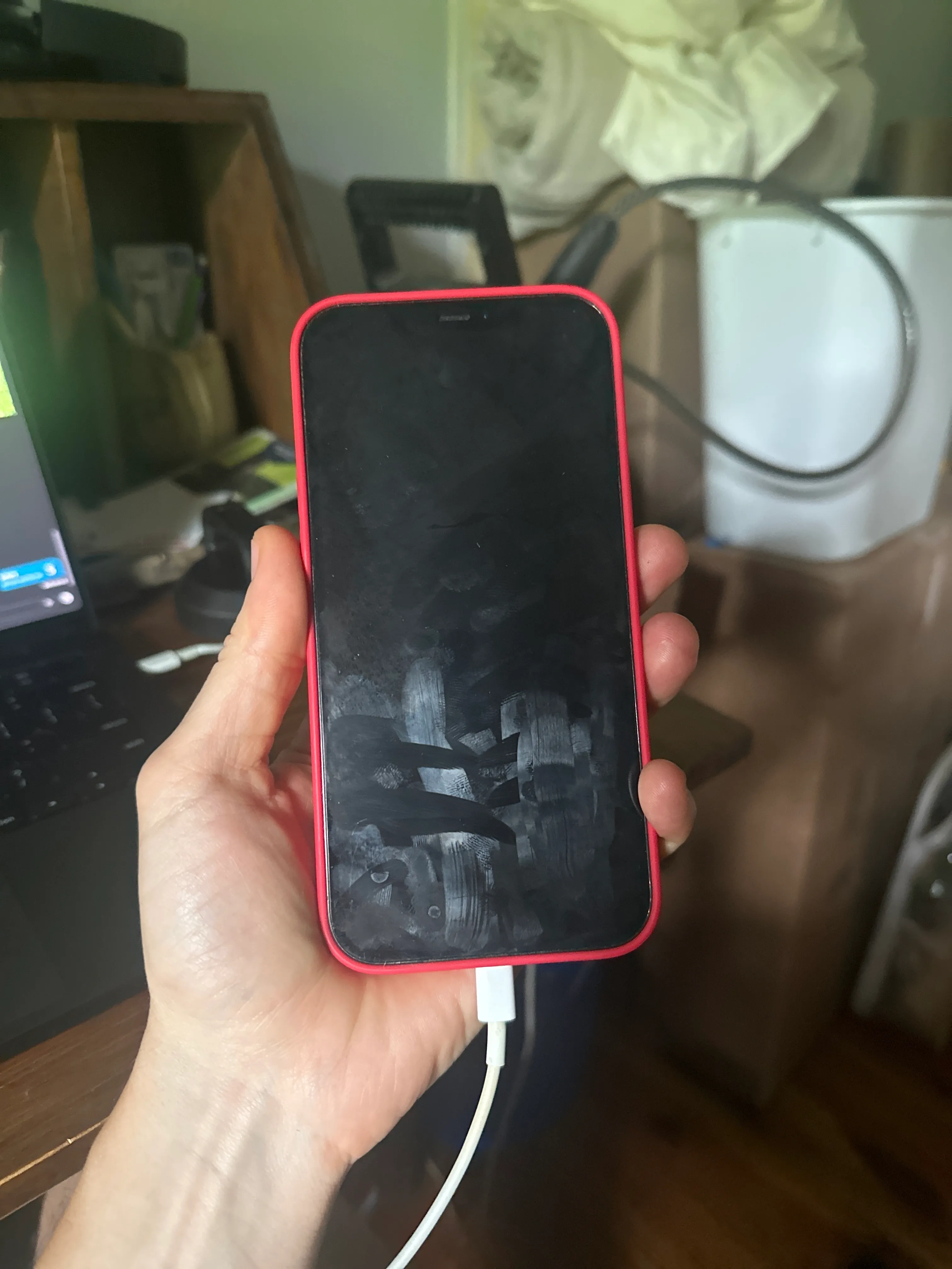 Red Smartphone with Charging Cable - Good Condition